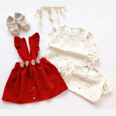 ست بلوز و سارافون مخمل کبریتی دخترانه عیدانه مناسب 1 تا 3 سال