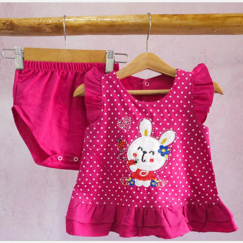 سارافون و شورت نوزادی طرح خرگوش، کتان نخ، خنک و لطیف