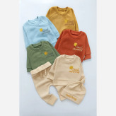 ست بلوز شلوار و کلاه نوزادی طرح Good Morning جنس پنبه بیسکوئیتی با کیفیت