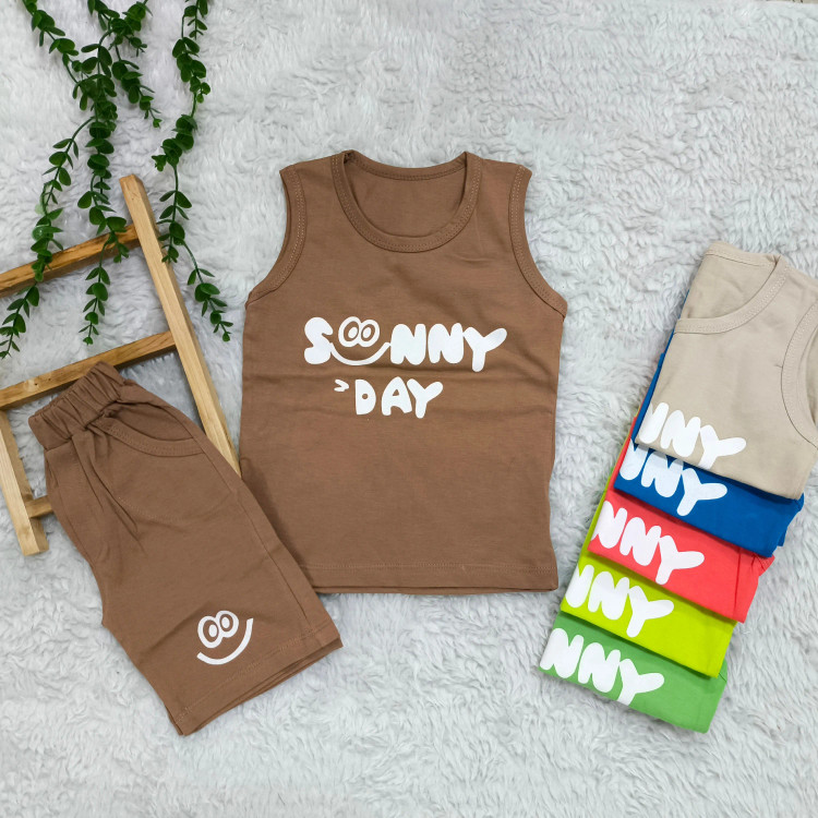 تیشرت و شلوارک پسرانه نخی طرح Sunny Day مناسب 2 تا 4 سال