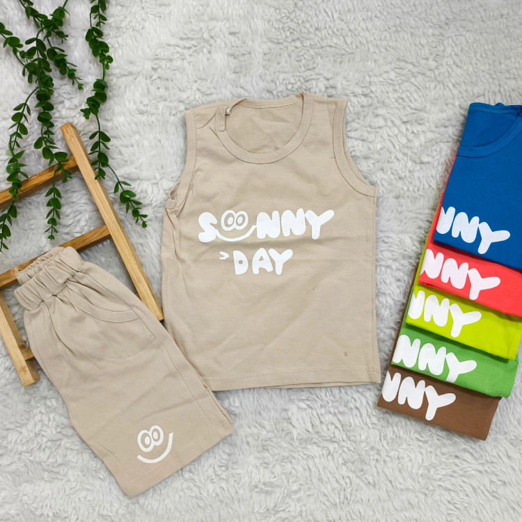تیشرت و شلوارک پسرانه نخی طرح Sunny Day مناسب 2 تا 4 سال