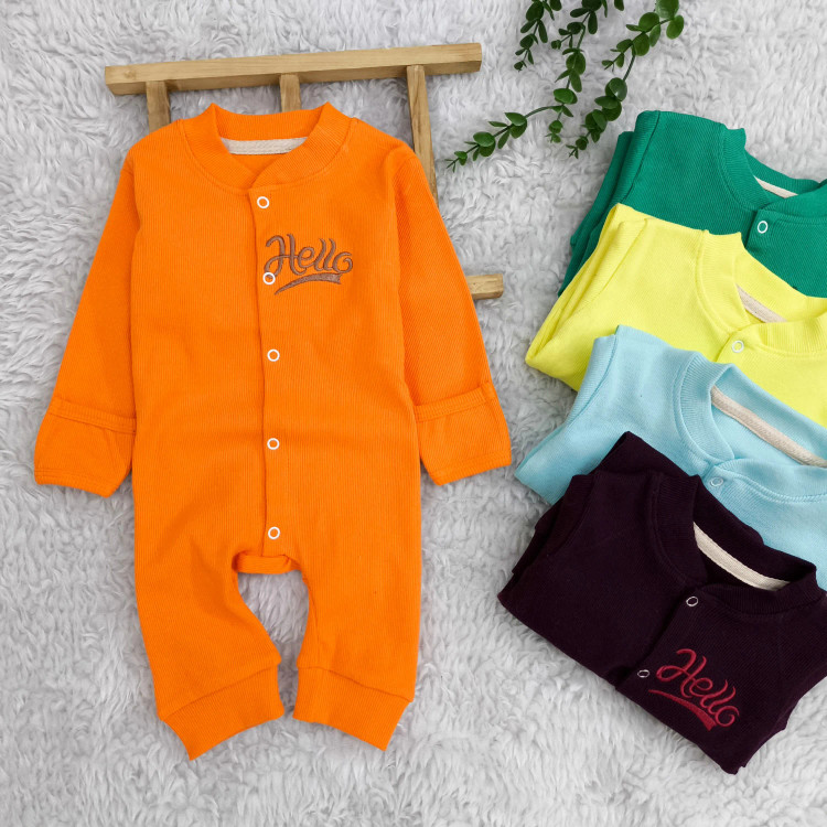 سرهمی کبریتی نوزاد Hello، جنس پنبه، دستکش دار، سایز 3 تا 9 ماه