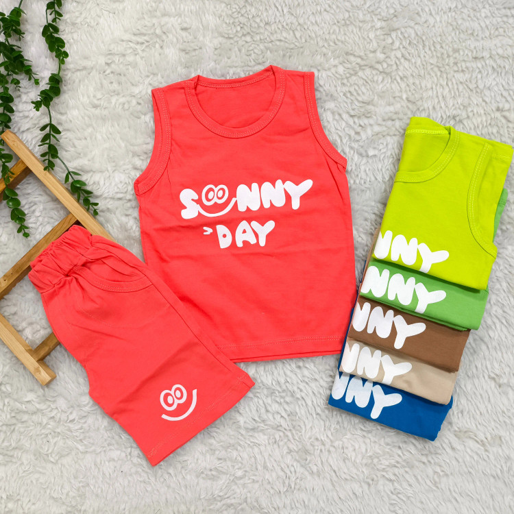 تیشرت و شلوارک پسرانه نخی طرح Sunny Day مناسب 2 تا 4 سال