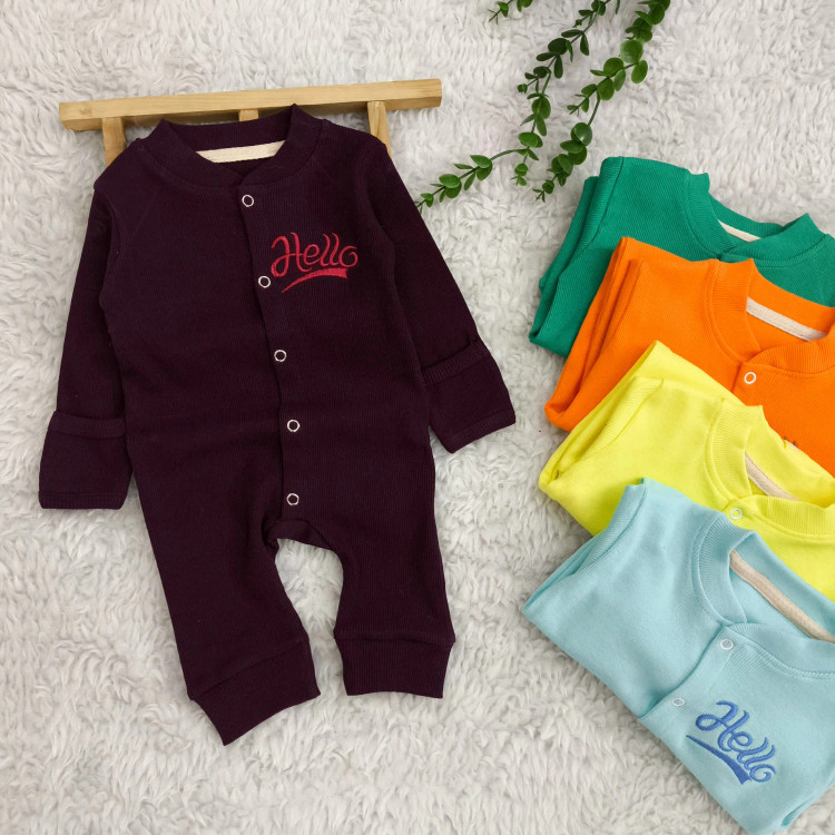 سرهمی کبریتی نوزاد Hello، جنس پنبه، دستکش دار، سایز 3 تا 9 ماه