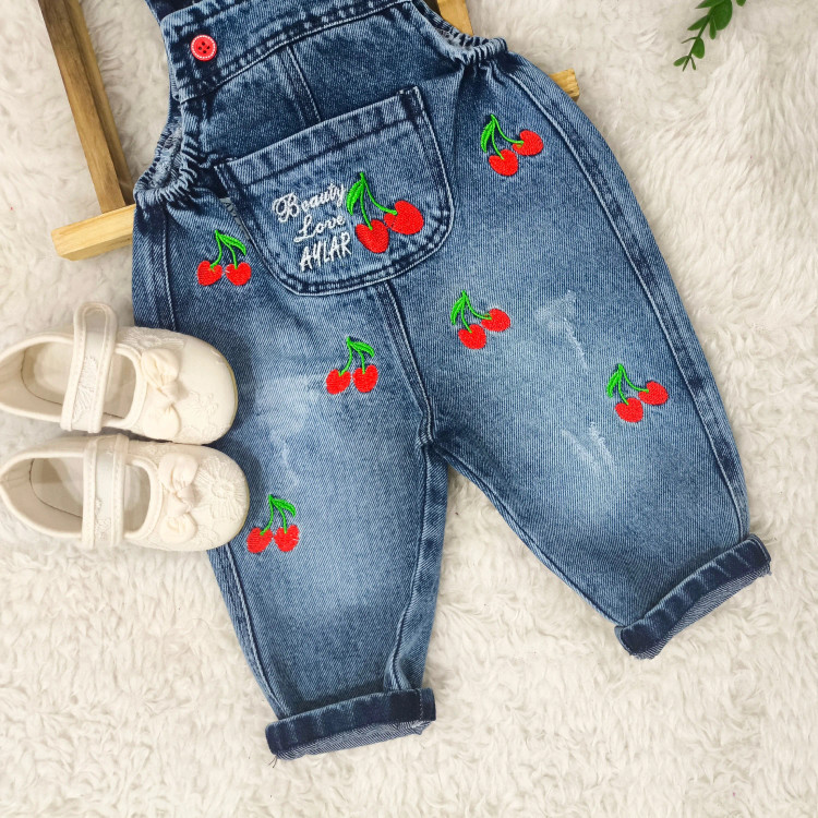 بیلر جین گلدوزی آلبالو نوزادی دخترانه عیدانه پیشبندی لی