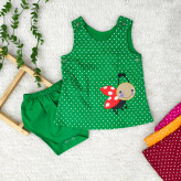 سارافون و شورت نوزادی طرح کفشدوزک خال خالی - جنس کتان نخ خنک و لطیف