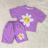 ست تیشرت و شورتک نخی طرح بابونه دخترانه و پسرانه خندان