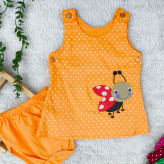 سارافون و شورت نوزادی طرح کفشدوزک خال خالی - جنس کتان نخ خنک و لطیف