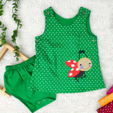 سارافون و شورت نوزادی طرح کفشدوزک خال خالی - جنس کتان نخ خنک و لطیف