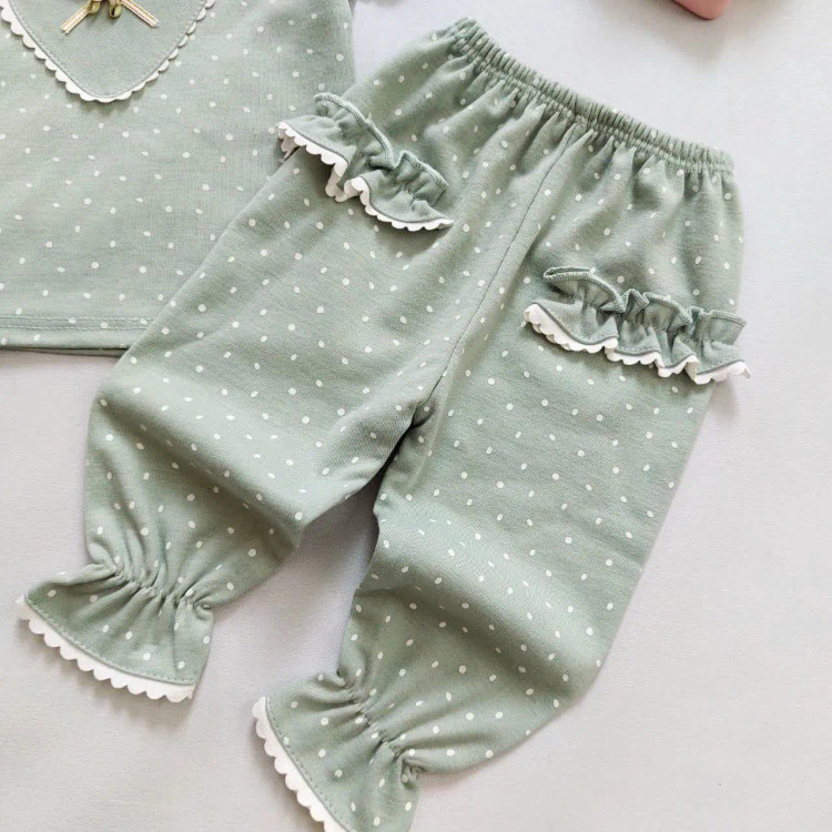 بلوز شلوار خالدار دخترانه طرح قلب | لباس راحتی نوزاد و کودک | جنس پنبه اعلا