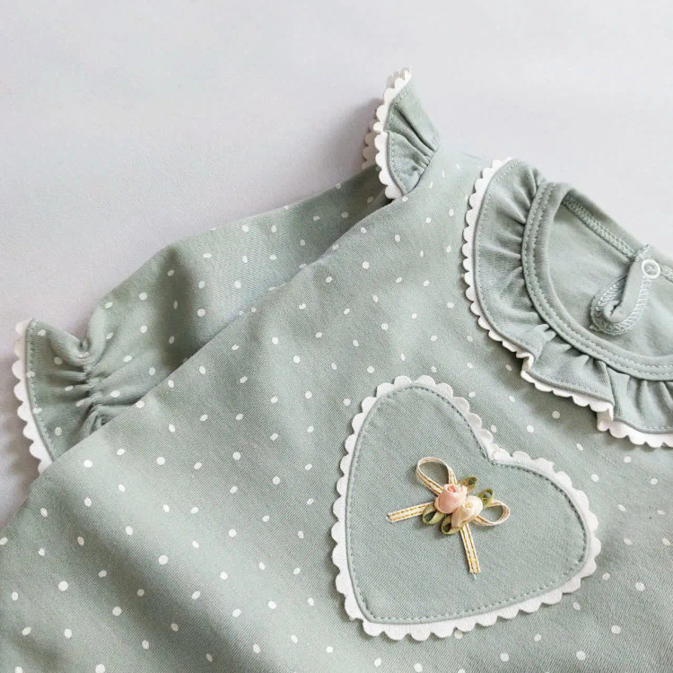 بلوز شلوار خالدار دخترانه طرح قلب | لباس راحتی نوزاد و کودک | جنس پنبه اعلا