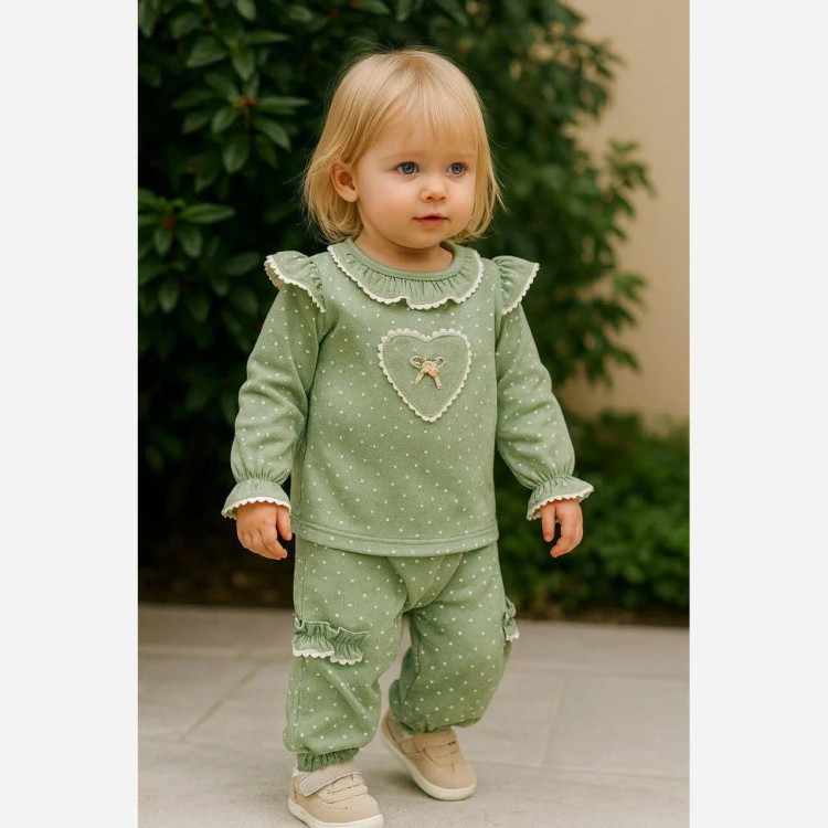 بلوز شلوار خالدار دخترانه طرح قلب | لباس راحتی نوزاد و کودک | جنس پنبه اعلا