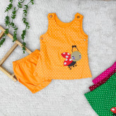 سارافون و شورت نوزادی طرح کفشدوزک خال خالی - جنس کتان نخ خنک و لطیف