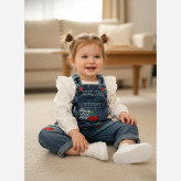 بیلر جین گلدوزی آلبالو نوزادی دخترانه عیدانه پیشبندی لی