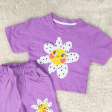 ست تیشرت و شورتک نخی طرح بابونه دخترانه و پسرانه خندان