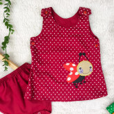 سارافون و شورت نوزادی طرح کفشدوزک خال خالی - جنس کتان نخ خنک و لطیف