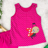 سارافون و شورت نوزادی طرح کفشدوزک خال خالی - جنس کتان نخ خنک و لطیف