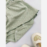 بادی دامنی دخترانه سبز خالدار نوزادی | لباس راحتی و مجلسی | 6 تا 24 ماه