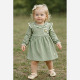 بادی دامنی دخترانه سبز خالدار نوزادی | لباس راحتی و مجلسی | 6 تا 24 ماه