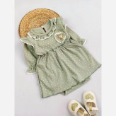 بادی دامنی دخترانه سبز خالدار نوزادی | لباس راحتی و مجلسی | 6 تا 24 ماه