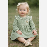 بادی دامنی دخترانه سبز خالدار نوزادی | لباس راحتی و مجلسی | 6 تا 24 ماه