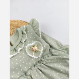 بادی دامنی دخترانه سبز خالدار نوزادی | لباس راحتی و مجلسی | 6 تا 24 ماه