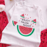 ست سه تیکه سوییشرت و تیشرت و شلوار طرح یلدا هندوانه ای نوزادی دخترانه پسرانه