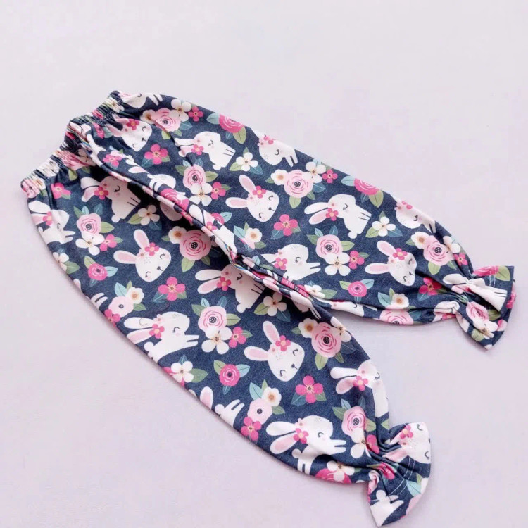 بلوز شلوار دخترانه طرح خرگوش پاپیونی آستین چین دار جنس پنبه لطیف