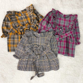 پیراهن کشمیر چهارخانه دخترانه پاپیونی مناسب 1 تا 4 سال