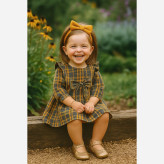 پیراهن کشمیر چهارخانه دخترانه پاپیونی مناسب 1 تا 4 سال