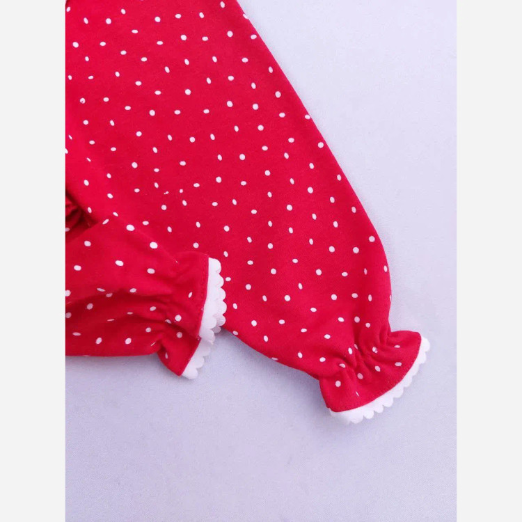 بلوز شلوار نوزادی دخترانه طرح خالدار قرمز یلدایی جنس پنبه لطیف مناسب 3 تا 36 ماه