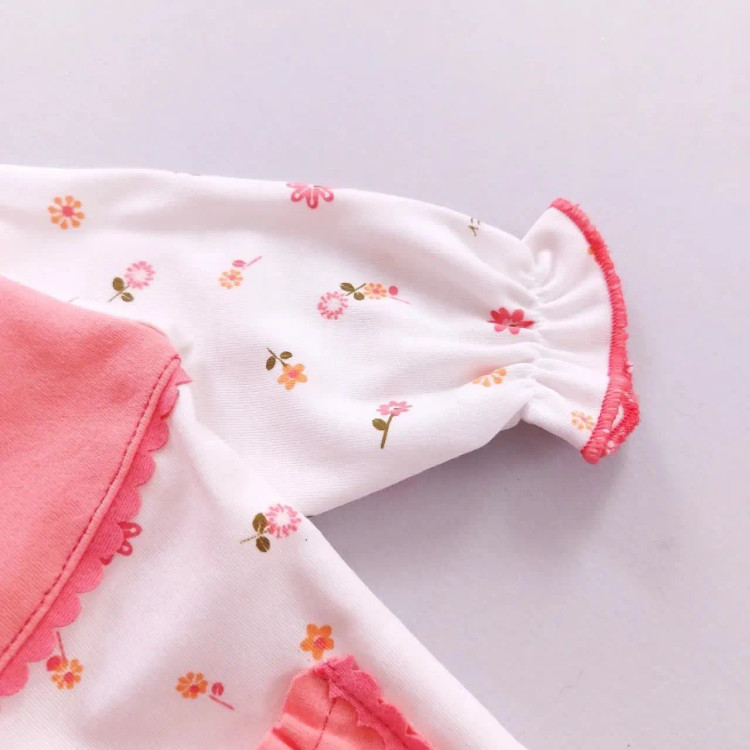 بلوز شلوار دخترانه گلبهی طرح دار نخی | مناسب 3 ماه تا 3 سال