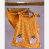 ست سارافون و شورت نوزادی دخترانه طرح خرس و قلب | کتان نخ خنک