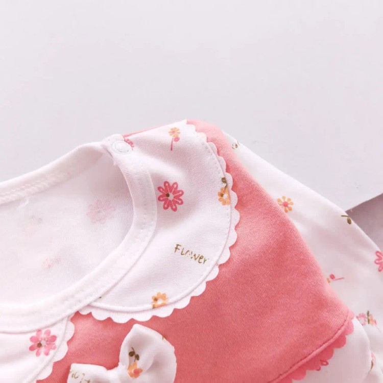 بلوز شلوار دخترانه گلبهی طرح دار نخی | مناسب 3 ماه تا 3 سال