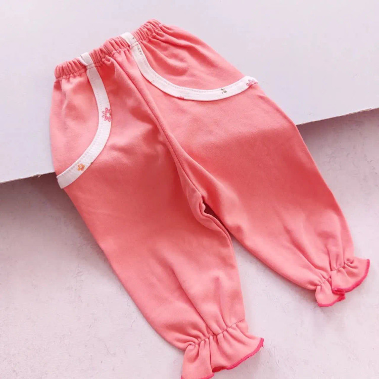 بلوز شلوار دخترانه گلبهی طرح دار نخی | مناسب 3 ماه تا 3 سال