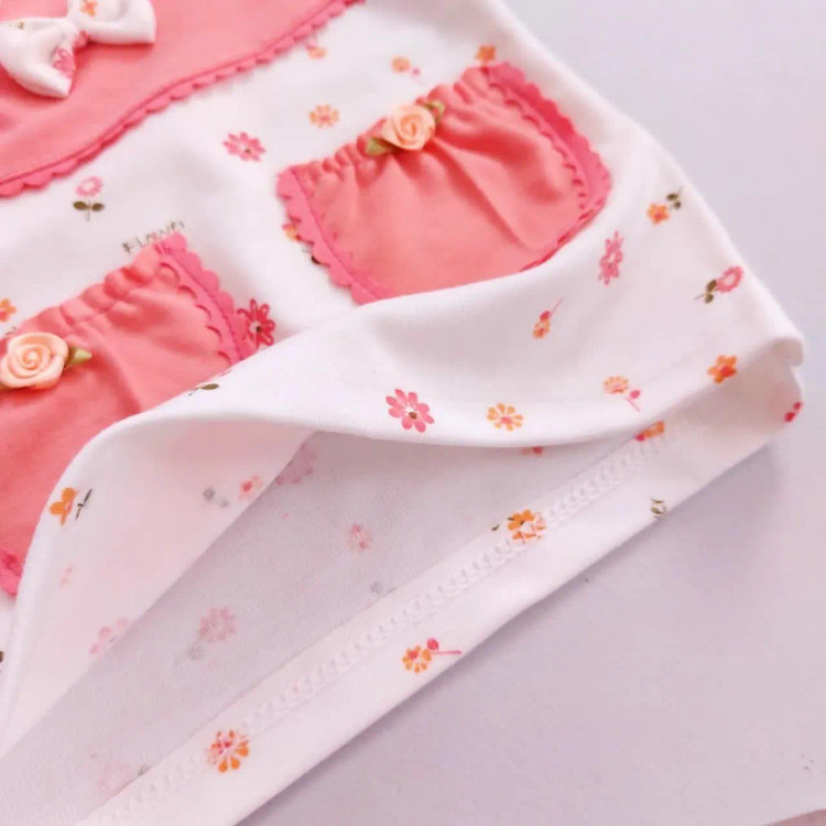 بلوز شلوار دخترانه گلبهی طرح دار نخی | مناسب 3 ماه تا 3 سال