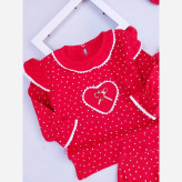 بلوز شلوار نوزادی دخترانه طرح خالدار قرمز یلدایی جنس پنبه لطیف مناسب 3 تا 36 ماه