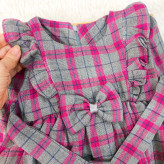 پیراهن کشمیر چهارخانه دخترانه پاپیونی مناسب 1 تا 4 سال