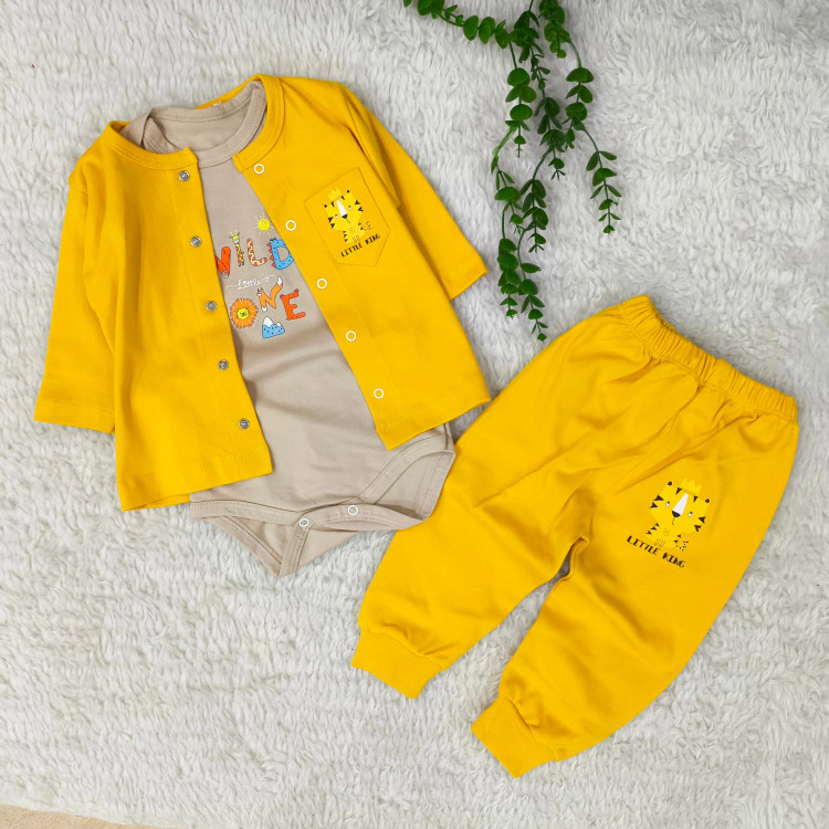 سه تکه بلوز شلوار و بادی نوزادی پسرانه ست یلدایی ببر