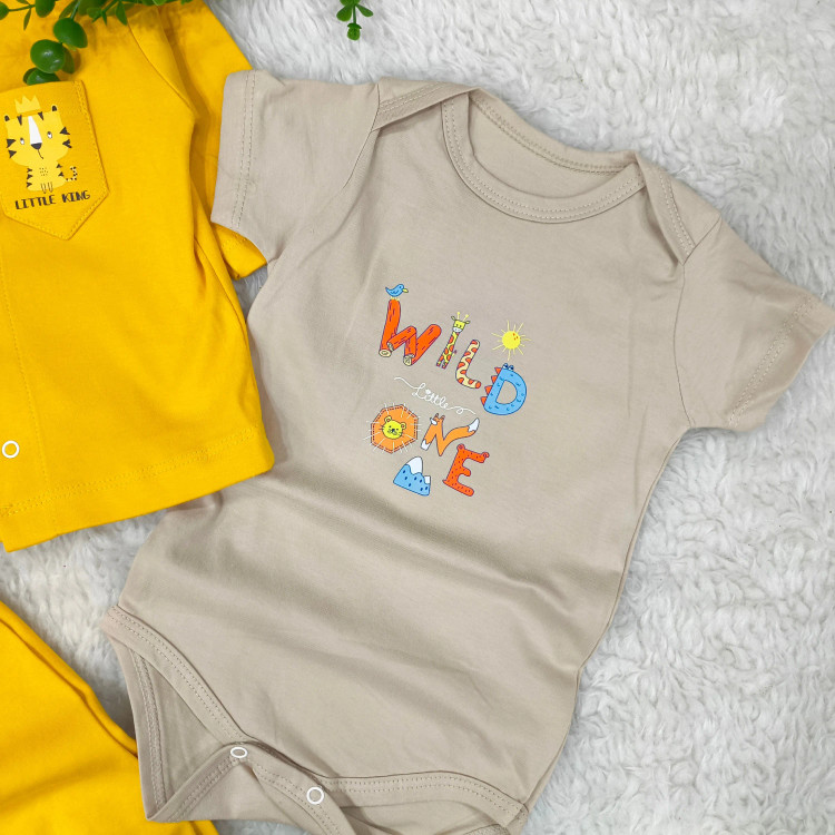 سه تکه بلوز شلوار و بادی نوزادی پسرانه ست یلدایی ببر