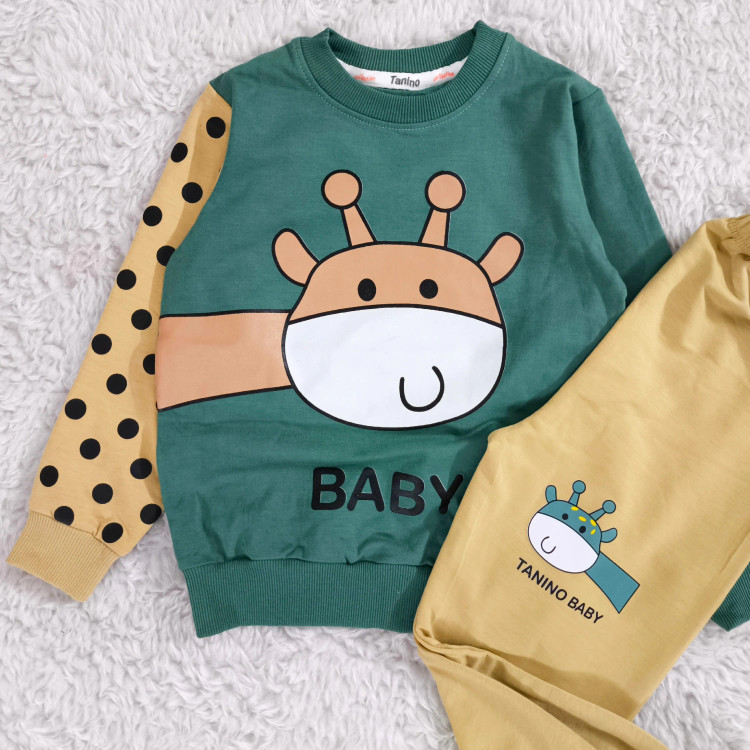 بلوز شلوار پسرانه طرح زرافه خالدار | لباس راحتی بچگانه پنبه دورس