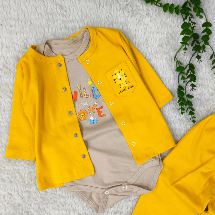 سه تکه بلوز شلوار و بادی نوزادی پسرانه ست یلدایی ببر