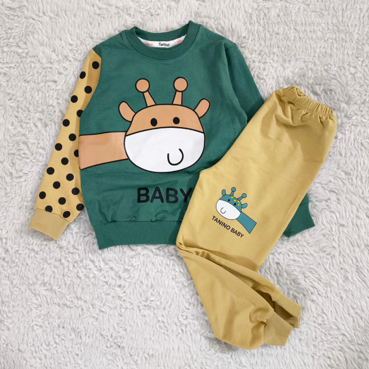 بلوز شلوار پسرانه طرح زرافه خالدار | لباس راحتی بچگانه پنبه دورس