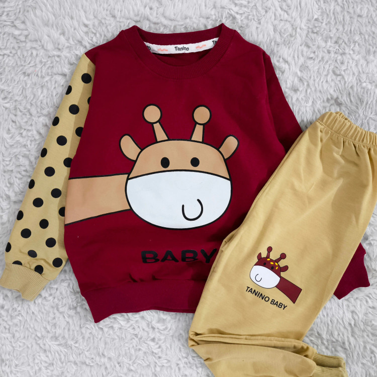 بلوز شلوار پسرانه طرح زرافه خالدار | لباس راحتی بچگانه پنبه دورس