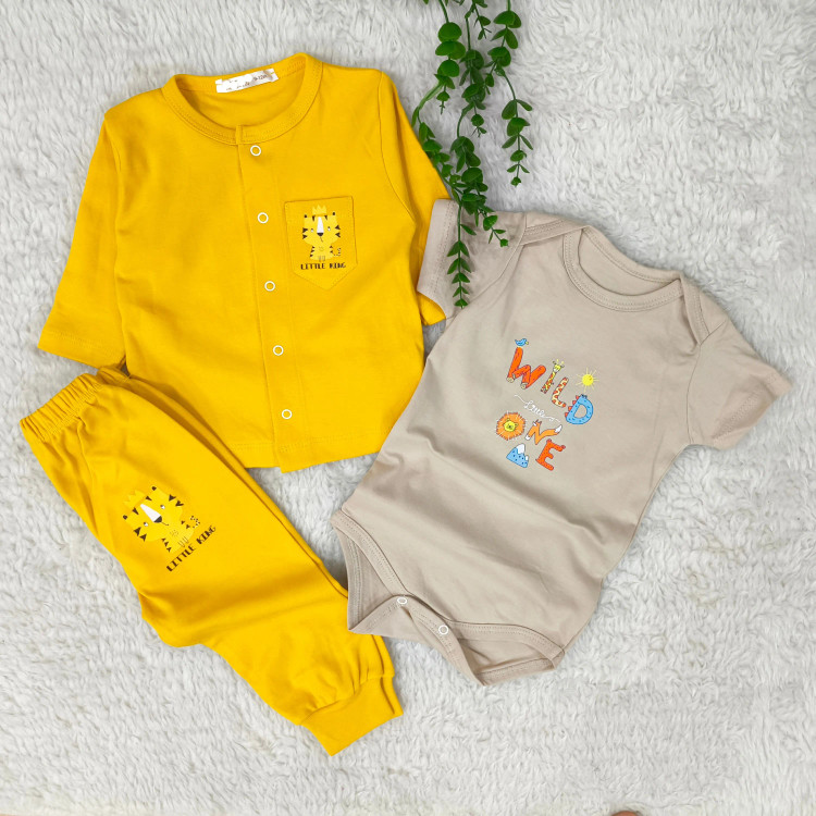 سه تکه بلوز شلوار و بادی نوزادی پسرانه ست یلدایی ببر