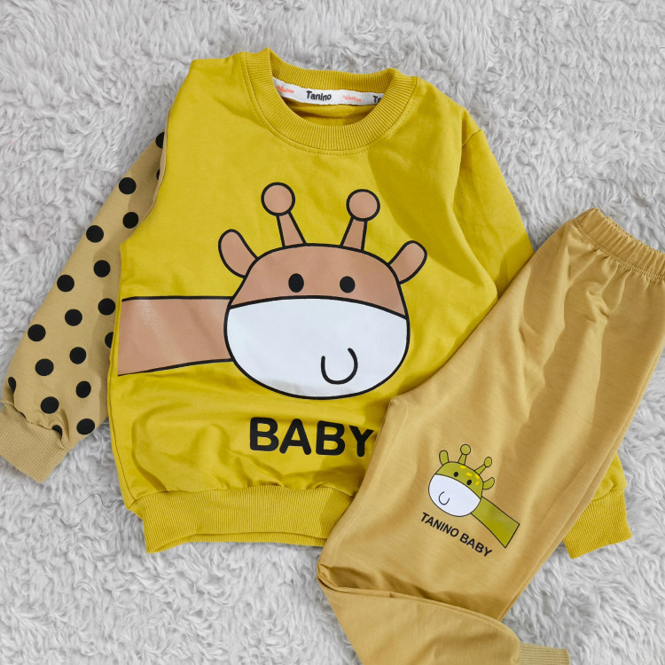 بلوز شلوار پسرانه طرح زرافه خالدار | لباس راحتی بچگانه پنبه دورس