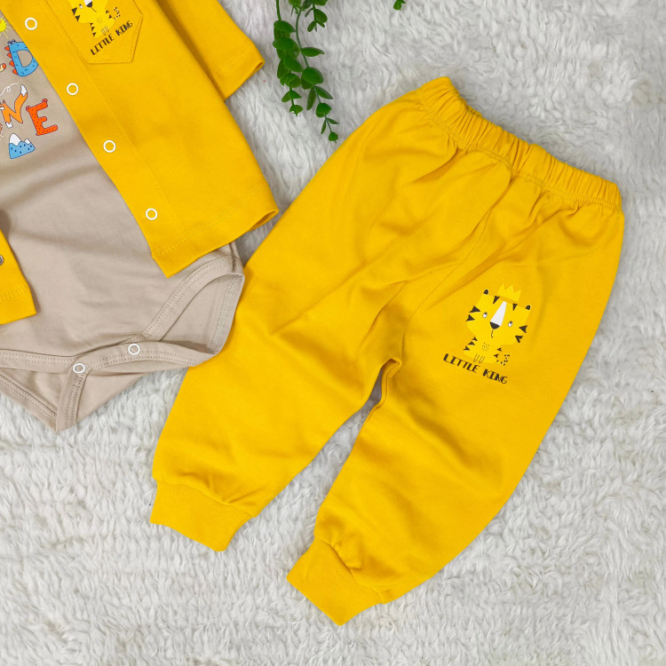 سه تکه بلوز شلوار و بادی نوزادی پسرانه ست یلدایی ببر