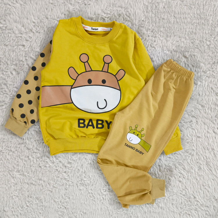 بلوز شلوار پسرانه طرح زرافه خالدار | لباس راحتی بچگانه پنبه دورس