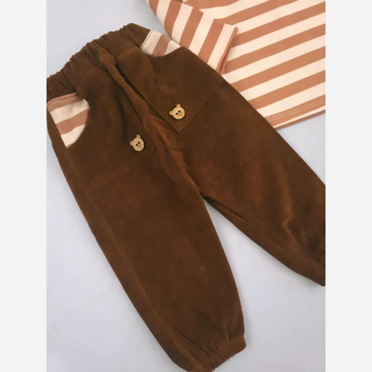 بلوز شلوار راه راه طرح خرس تدی بچگانه | دخترانه و پسرانه | جنس پنبه و مخمل کبریتی