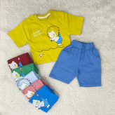 ست تیشرت و شورت پسرانه طرح خرس ماهیگیر | لباس راحتی کودک | پنبه سوپر و کتان